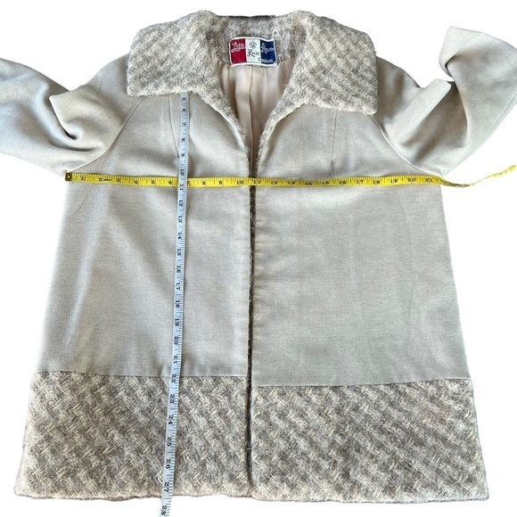 Vintage Lilli Ann Knit Boucle Trim Coat Cream Tan Basketweave Pattern 60s GUC - Picture 12 of 16